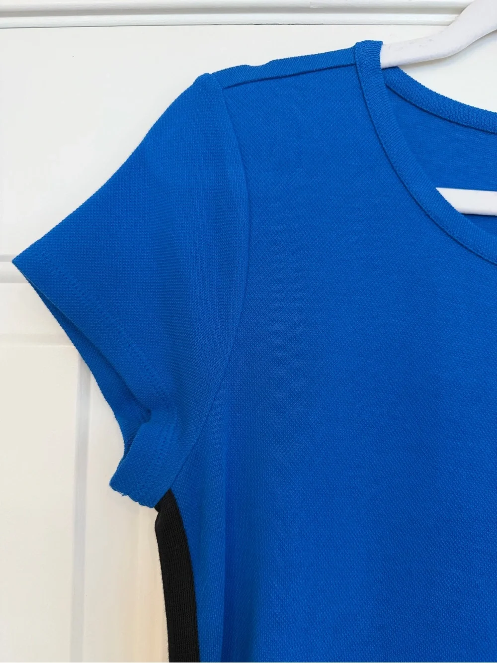 Talbots Cobalt Blue Short Sleeve Dress with Black & white stripe Side Panels